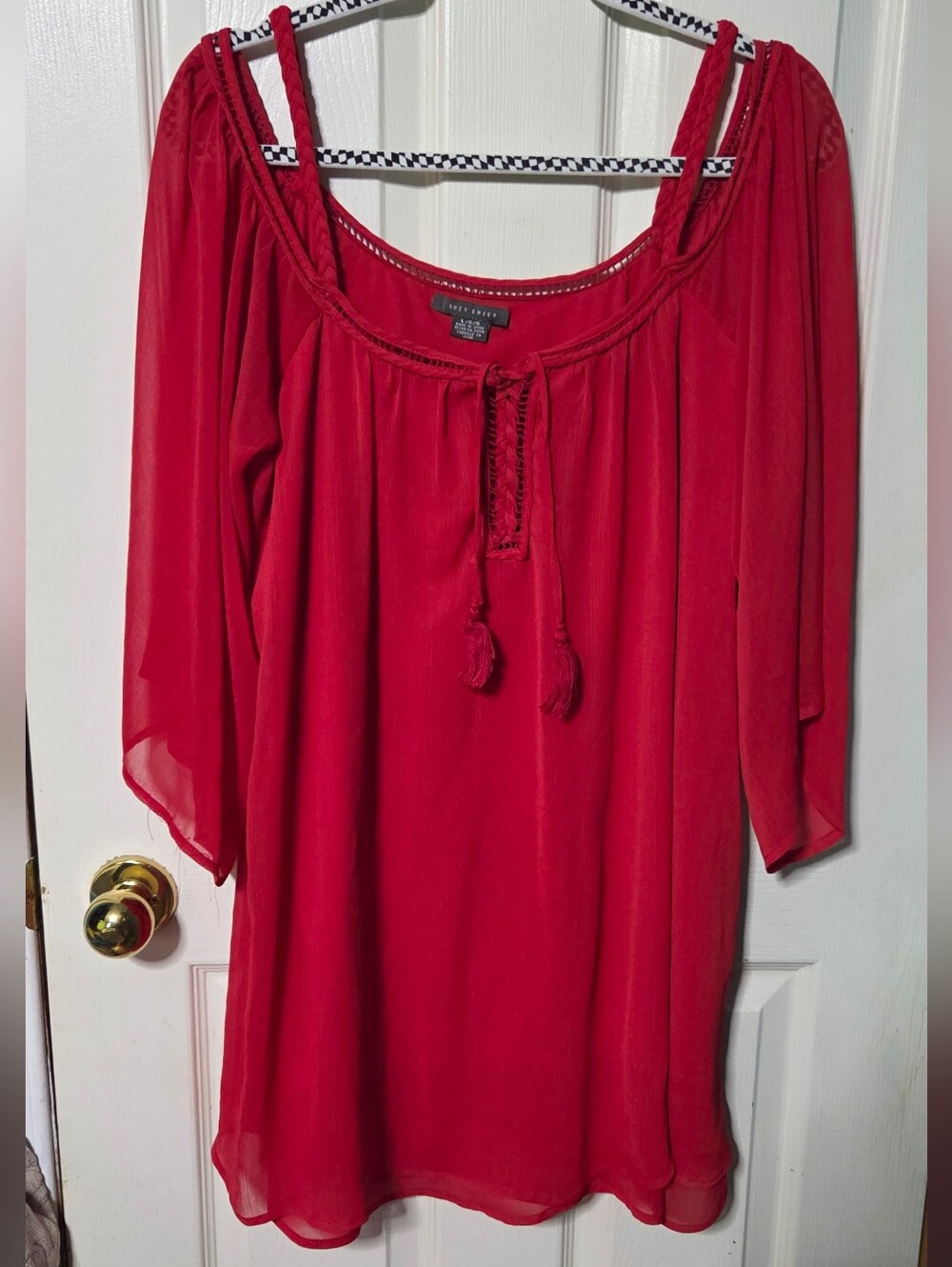 Maurices Bright Red Peasant Tunic with Braided Tassel